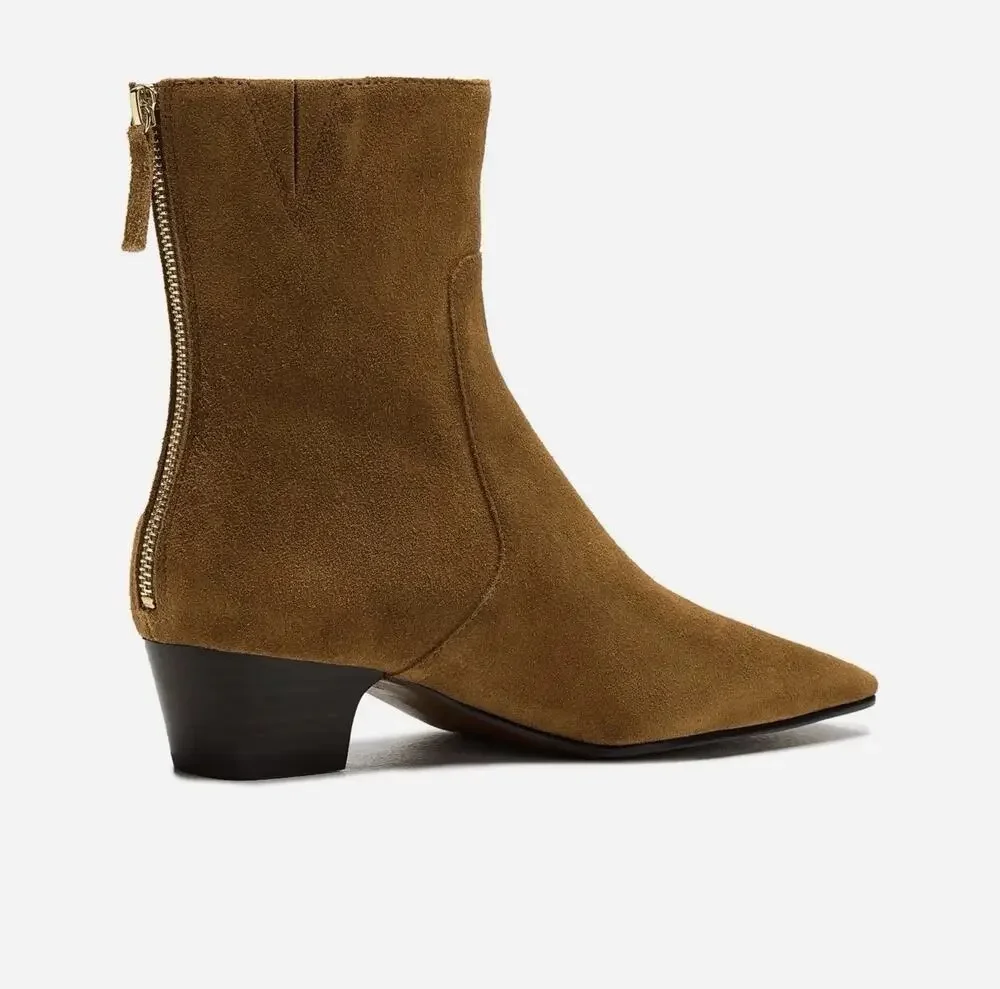 Madewell The Lexie Ankle Boot Square Toe Warm Chestnut Suede Leather Size 8 NWB